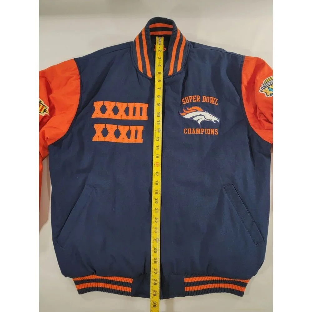 NFL Denver Broncos Reversible Super Bowl Varsity Jacket Coat Men's Sz L Coat EUC